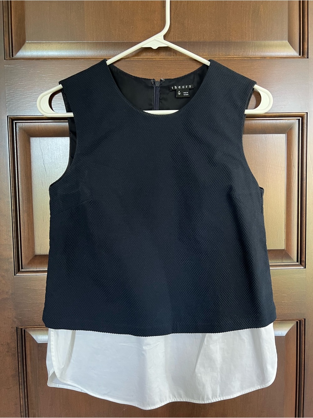 Theory Black Sleeveless Layered Camisole with White Hem